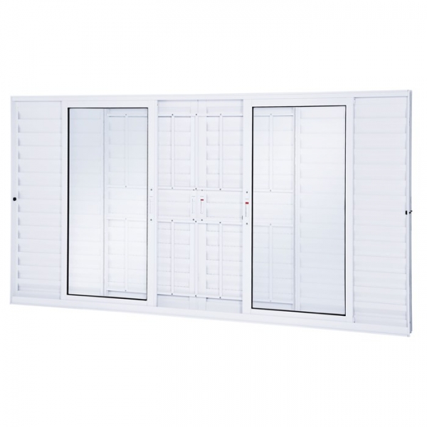 Janela com Veneziana de correr central com grade  120 x 100
